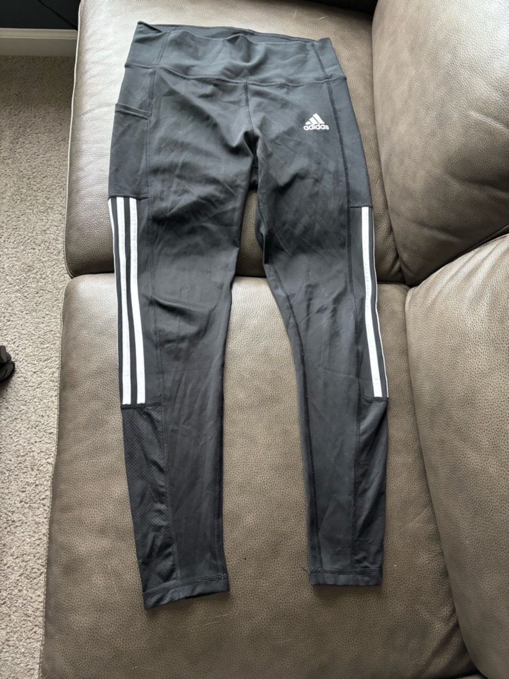 Adidas medium women’s Black Leggings with White Side Stripes